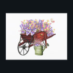 Watercolor Country Wagon, Watering Can & Flowers Briefkaart<br><div class="desc">Watercolor flower wagon.</div>