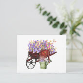 Watercolor Country Wagon, Watering Can & Flowers Briefkaart (Staand voorkant)
