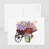 Watercolor Country Wagon, Watering Can & Flowers Briefkaart (Voorkant / Achterkant)