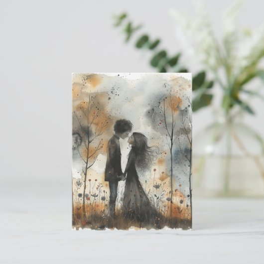 Watercolor Couple in Love Briefkaart (Staand voorkant)