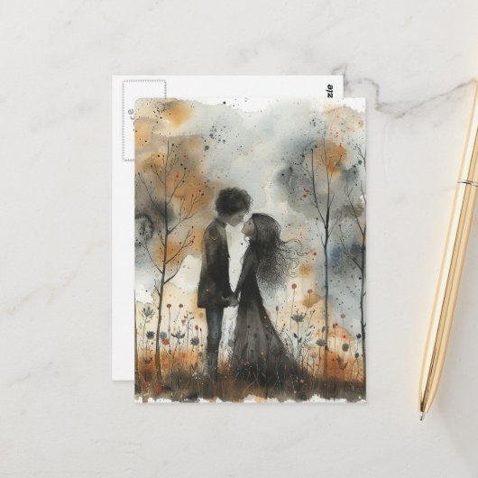 Watercolor Couple in Love Briefkaart (Voorkant / Achterkant in situ)