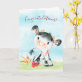 Watercolor Cow Farm Congratulations Kaart (Gele Bloem)