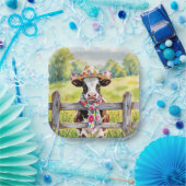 Watercolor Cow Wearing a Summer Hat Papieren Bordje (Feest)