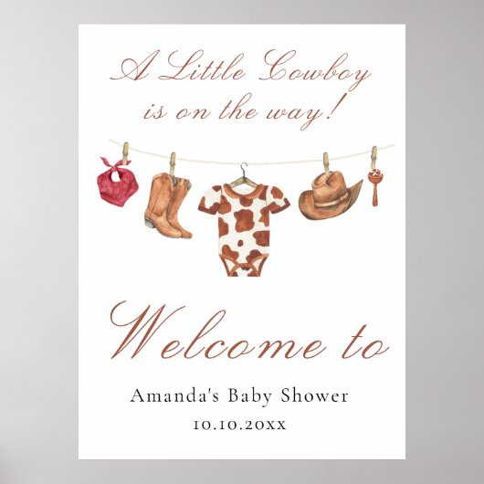 Watercolor Cowboy Western Baby shower Welcome Poster (Voorkant)