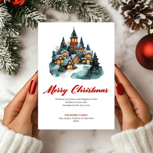 Watercolor Cozy Holiday Scene Greeting Card Feestdagenkaart