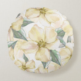Watercolor Crème Bloem - Neutrale Bloemen Rond Kussen