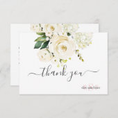 Watercolor Crème Rozen Hydrangea Dank je Bedankkaart (Voorkant / Achterkant)