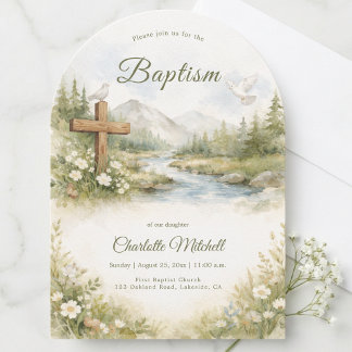 Watercolor Cross Minimalist Baptism Invitation Kaart