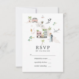 Watercolor Cuba Bestemming Huwelijk RSVP Kaartje