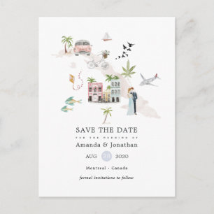 Watercolor Cuba Bestemming Trouwdag Save the Date Aankondigingskaart