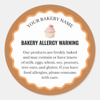 Watercolor Cupcake Bakery Allergy Warning Ronde Sticker