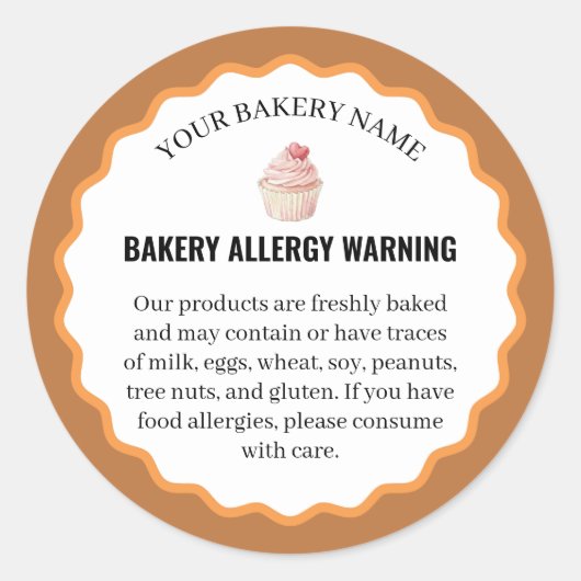 Watercolor Cupcake Bakery Allergy Warning Ronde Sticker (Voorkant)