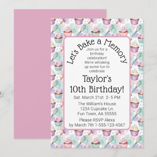 Watercolor Cupcake Birthday Let's Bake a Memory Kaart (Voorkant / Achterkant)