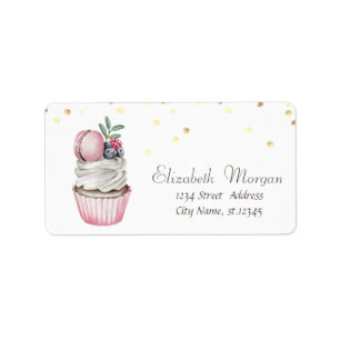 Watercolor Cupcake Macaron Confetti Etiket