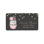 Watercolor Cupcake Macaron Goud Folie Confetti  Etiket (Voorkant)