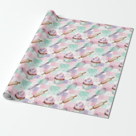 Watercolor Cupcake Pattern Pastel Pink Cadeaupapier
