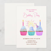 Watercolor cupcakes birthday kaart (Voorkant / Achterkant)