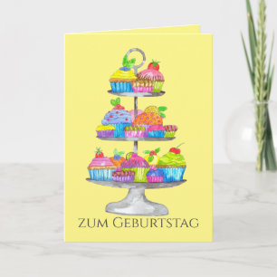 Watercolor cupcakes Duitse verjaardagskaart Kaart