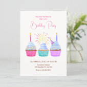 Watercolor cupcakes verjaardag kaart (Staand voorkant)