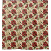 Watercolor Curtain with Red Christmas Poinsettias Douchegordijn (Voorkant)