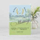 Watercolor Custom Golf Wedding w/Details Kaart (Staand voorkant)