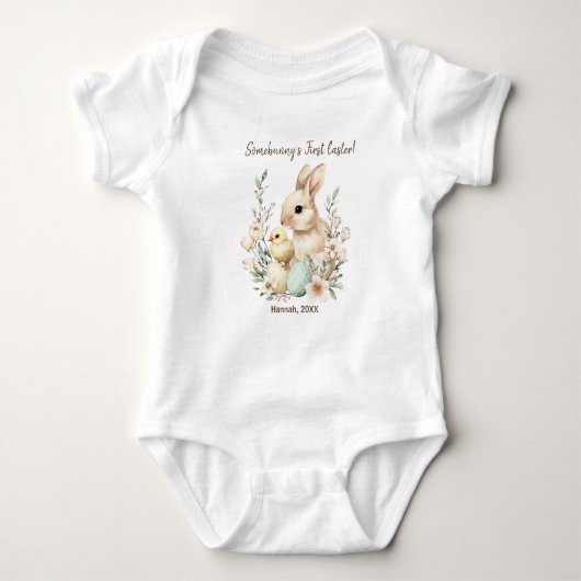 Watercolor Customizable 🐇Egg-citing Bunny Romper (Voorkant)