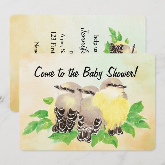 Watercolor Cute Birds Baby Shower Kaart (Voorkant / Achterkant)