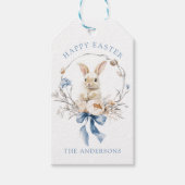 Watercolor Cute Bunny Blue Bow Spring Cadeaulabel (Voorkant)