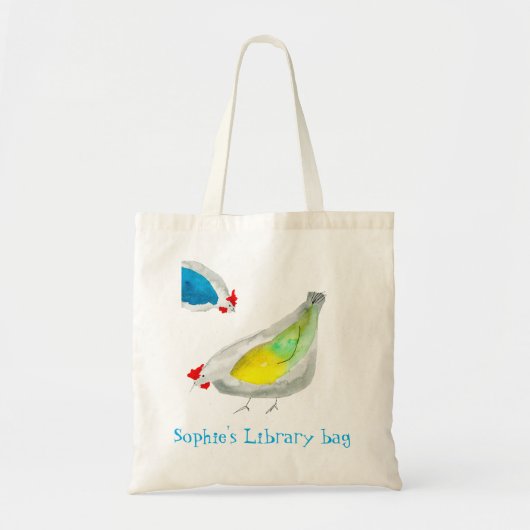 Watercolor cute chickens library name tote bag (Voorkant)