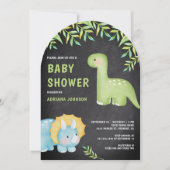 Watercolor Cute Dinosaur Chalkboard Baby Shower Kaart (Voorkant)