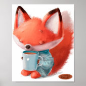 Watercolor Cute Fox Coffee | Vos Muurprint Poster (Voorkant)