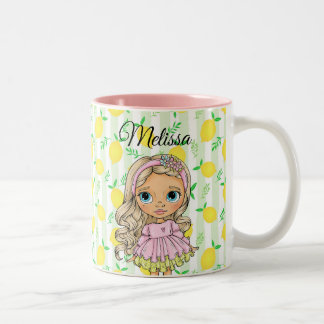 Watercolor Cute Girl Any Name Two-Tone Coffee Mu Tweekleurige Koffiemok