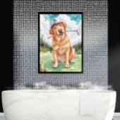 Watercolor Cute Golden Retriever Golf Canvas Afdruk