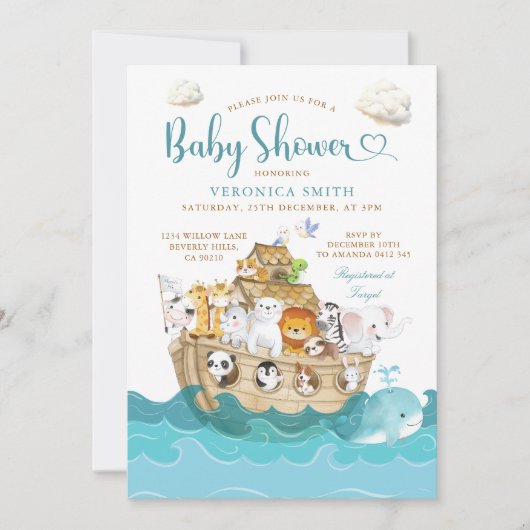Watercolor Cute Noah's Ark baby shower adventure Kaart (Voorkant)