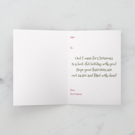 Watercolor Cute Owls Whimsical Christmas Folded Kaart (Binnen)