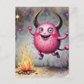 Watercolor Cute Pink Monster and a Campfire Briefkaart (Voorkant)
