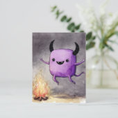 Watercolor Cute Purple Monster and a Campfire Briefkaart (Staand voorkant)