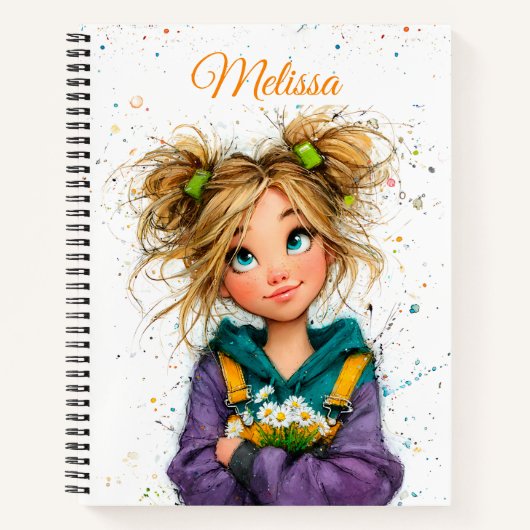 Watercolor Cute Quirky Girl  Notitieboek (Voorkant)
