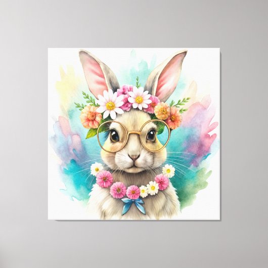 Watercolor Cute Rabbit  Canvas Afdruk (Voorkant)