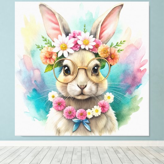 Watercolor Cute Rabbit Canvas Afdruk (Insitu (Houten vloer))