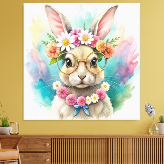 Watercolor Cute Rabbit  Canvas Afdruk (Insitu (Woonkamer))