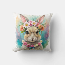 Watercolor Cute Rabbit Wildflowers Kussen