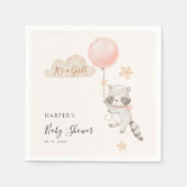 Watercolor Cute Raccoon Flying Balloon Baby Shower Servet (Voorkant)
