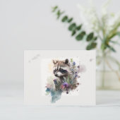Watercolor Cute Raccoon Spring Flowers         Briefkaart (Staand voorkant)