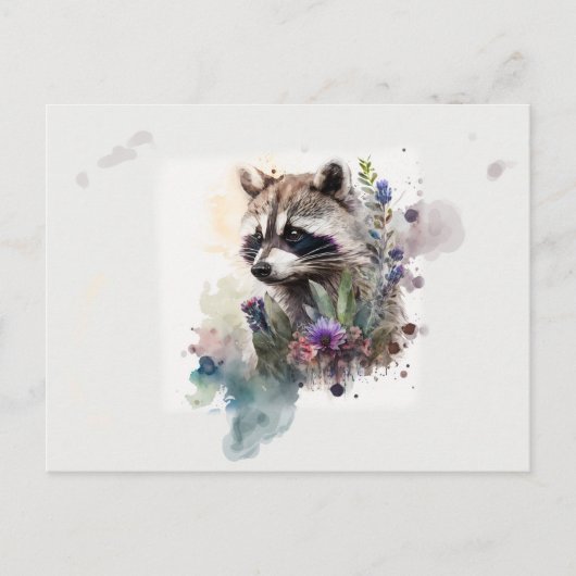 Watercolor Cute Raccoon Spring Flowers         Briefkaart (Voorkant)