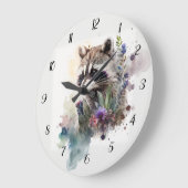 Watercolor Cute Raccoon Spring Flowers       Grote Klok (Hoek)