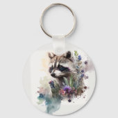 Watercolor Cute Raccoon Spring Flowers         Sleutelhanger (Achterkant)