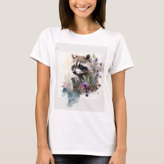 Watercolor Cute Raccoon Spring Flowers        T-shirt (Voorkant)