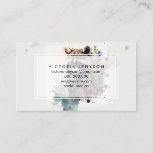 Watercolor Cute Raccoon Spring Flowers          Visitekaartje (Achterkant)