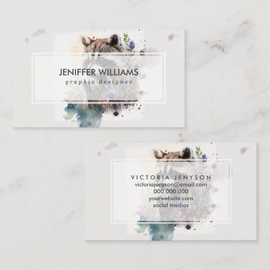 Watercolor Cute Raccoon Spring Flowers          Visitekaartje (Voorkant / Achterkant)